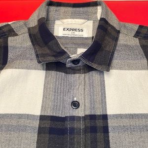 Gently used Mens Express blue & white plaid button down shirt